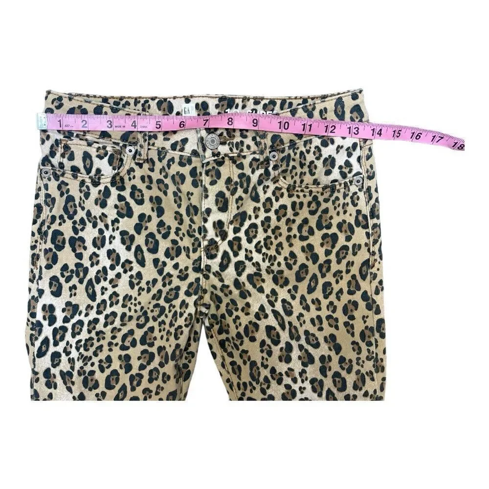 Gap Animal Leopard Print Sz 12 Super Skinny Ankle Jeans Raw Hem EUC Adjustable